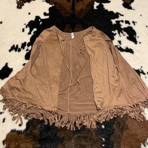Peppermint brown suede fringe cape